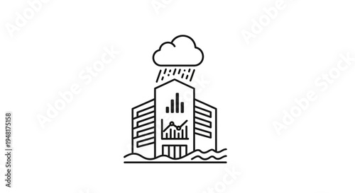 Business Building Rain Cloud Icon.
