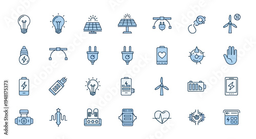 Energy icons light bulbs solar wind power