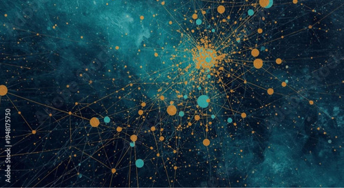 Vibrant network connections with orange and blue dots on dark background