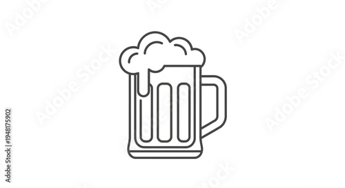 Line art icon of a frothy beer mug.