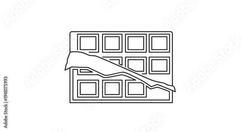 Broken chocolate bar simple line art icon.