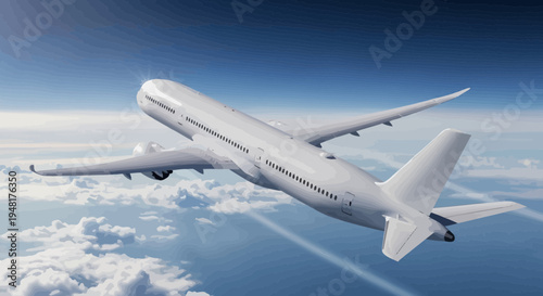 Modern Airplane Ascending Through Clouds