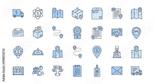 Delivery and navigation icons set