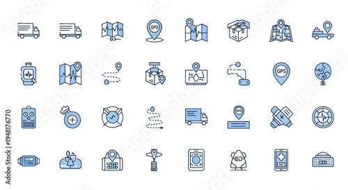 Delivery and navigation icons set