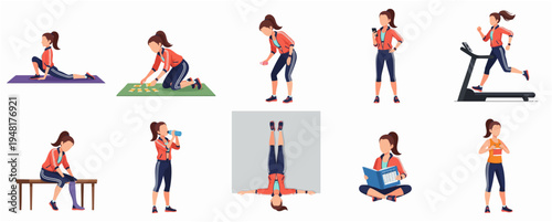 Flat Graphic Set of Woman Doing Various Fitness and Sport Activities