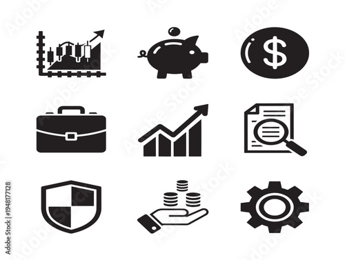 Luxurious investment dashboard icons set with dynamic financial analytics visuals