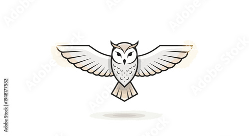 Minimalist White Owl with Open Wings Flying, Graphic Design