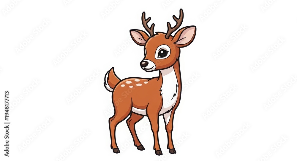 Fototapeta premium Cartoon deer with white spots and brown antlers