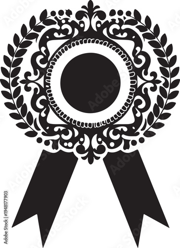 Elegant black and white ribbon with decorative laurel wreath center for awards or ceremonies