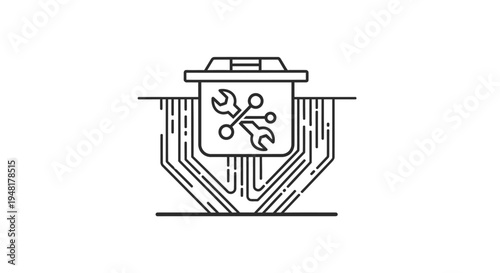 Circuit board with wrench symbol.