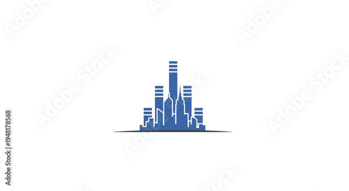 City Skyline with Blue Buildings.