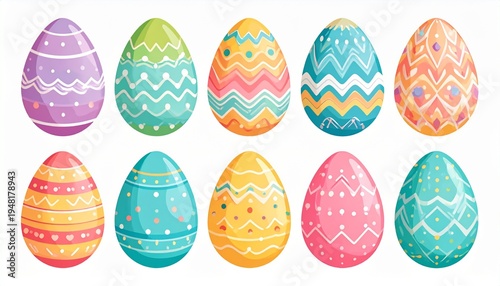 A vibrant collection of uniquely decorated Easter eggs, each a symbol of new beginnings and the joyous spirit of spring celebrations, featuring diverse patterns and cheerful colors