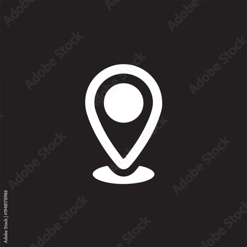 Minimalist location pinpoint icon on a black background