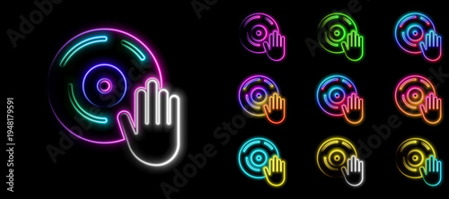 DJ Turntable Neon Nightclub Music Icon