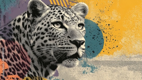 Bold Leopard Animal Motif in Vibrant Pop Art with Layered Colorful Splashes
