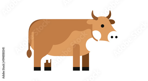 Stylized Flat Vector Illustration of a Brown Dairy Cow Isolated on White Background