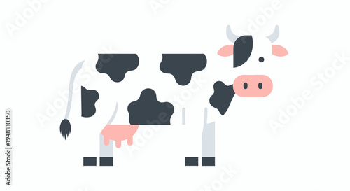 Flat Vector Illustration of a Spotted Dairy Cow Isolated on White Background
