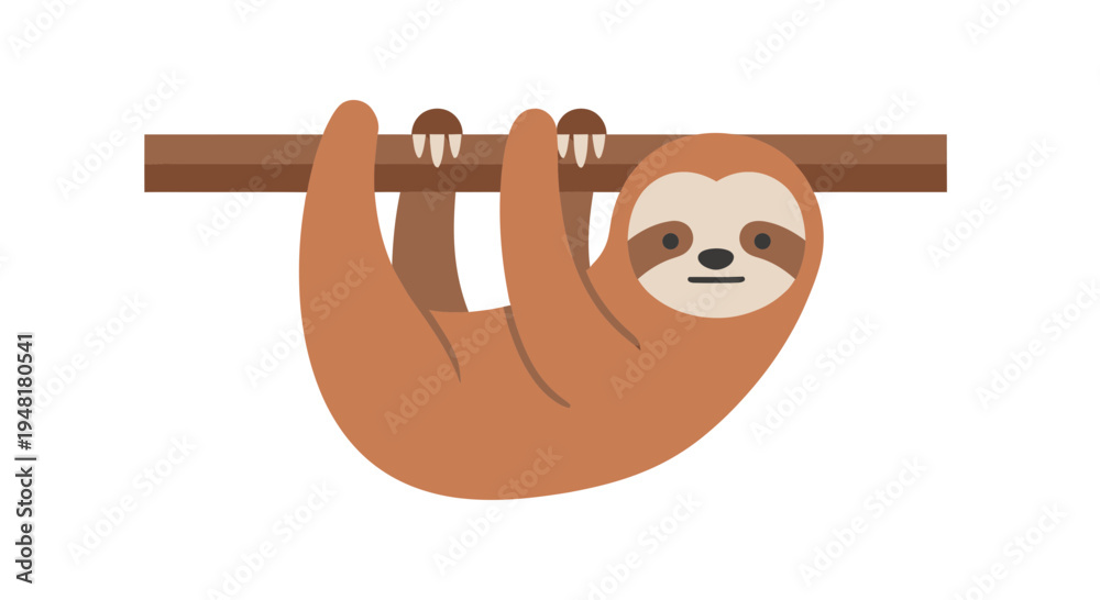 Fototapeta premium Cute Sloth Character Hanging on a Tree Branch Vector Illustration