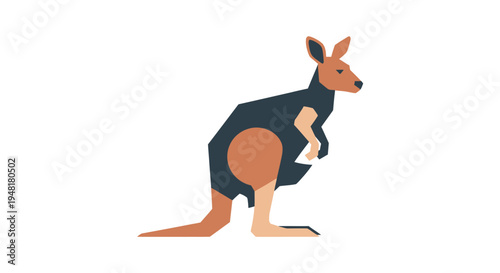 Geometric Minimalist Kangaroo Vector Illustration, Flat Design Australian Wildlife Mascot Isolated on White