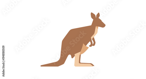 Flat Vector Illustration of a Kangaroo Standing in Profile, Minimalist Australian Wildlife Icon Isolated on White Background