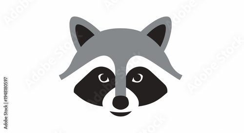 Stylized Raccoon Face Vector Illustration, Minimalist Animal Head Icon Isolated on White