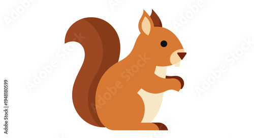 Cute Squirrel Vector Illustration Isolated on White Background, Minimalist Flat Design Cartoon Rodent Character