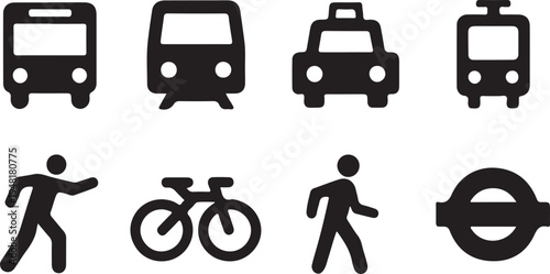 Common transportation and travel method icons displayed in a simple black and white design
