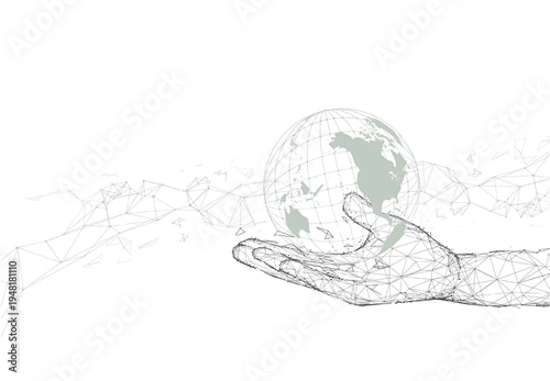 Digital Hand Holding Globe With Network Connections Representing Global Technology, Sustainability And Innovation