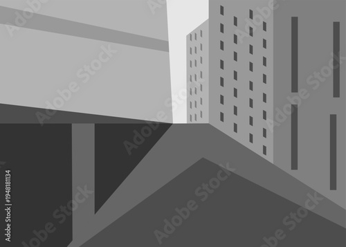 Background With Theme A road with buildings on the side in flat design style
