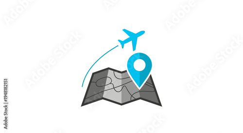 Airplane flying over a map location.