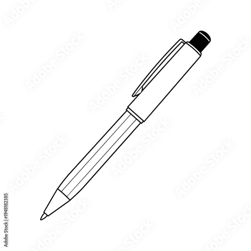 A black and white drawing of a ballpoint pen