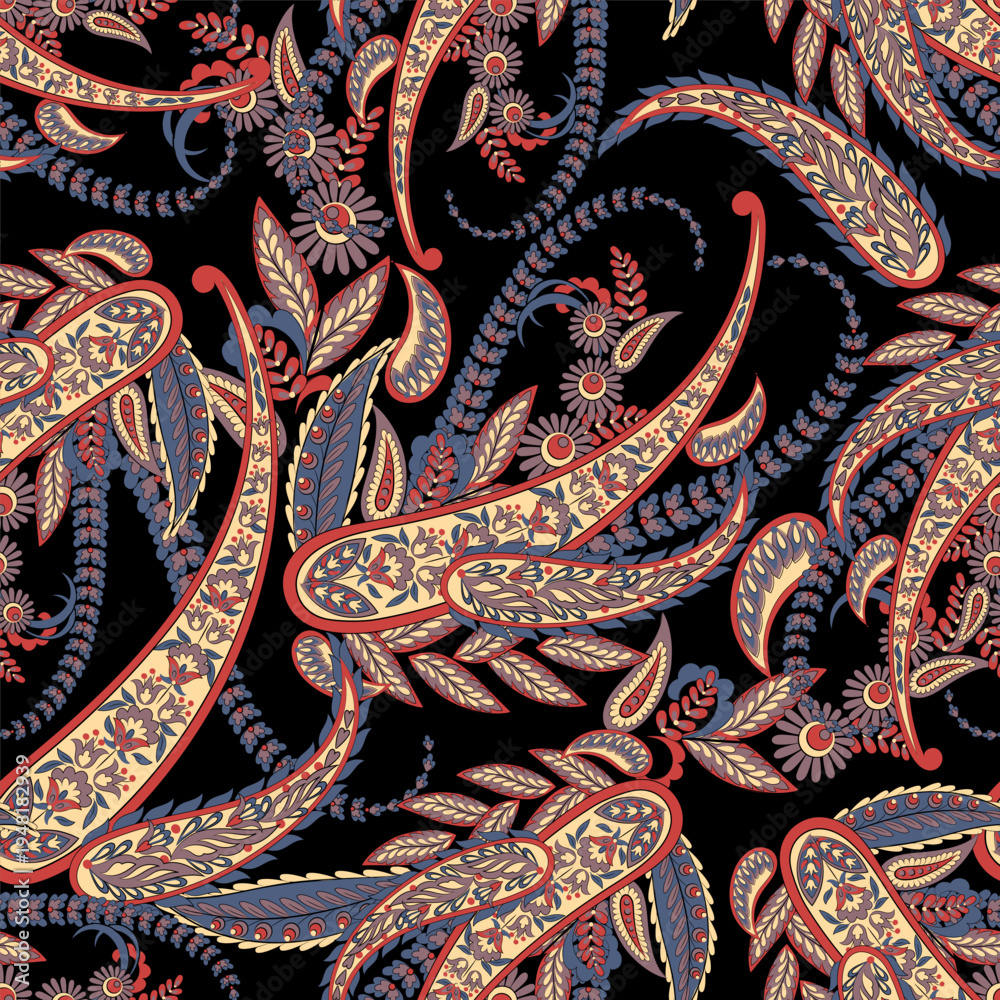 Obraz premium Vector textile print. Seamless Design for covers, fabrics, textiles, wrapping paper. Vector pattern Paisley Indian motifs and decorative floral elements