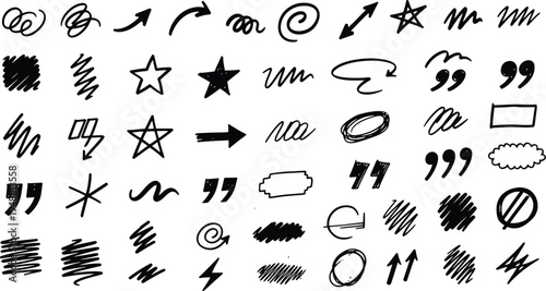 Collection of hand drawn symbols and icons