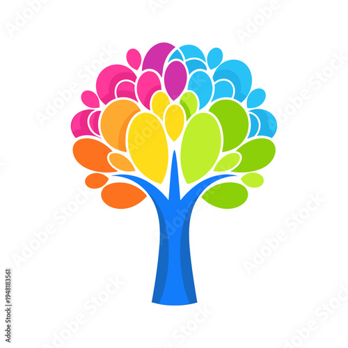 A colorful tree with many leaves in different colors