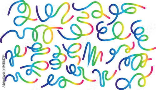 Rainbow Gradient Swirls and Lines on White Background Keywords: abstract, art, background, blue