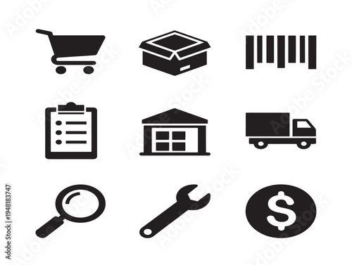 Stunning inventory control icons set with modern stock management visuals