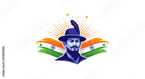 Patriotic illustration of Bhagat Singh's silhouette with Indian flag colors and eagle symbol on Shaheed Diwas Martyrs Day