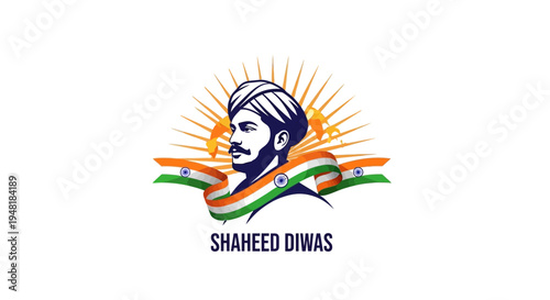 Illustration of Bhagat Singh's tribute symbol with Indian flag colors and eagle silhouette on a white background for Shaheed Diwas