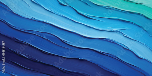 Blue water surface with blue and green paint creates a smooth flowing silk texture and a soft satin fabric pattern featuring liquid waves of purple and green on a decorative textile backdrop