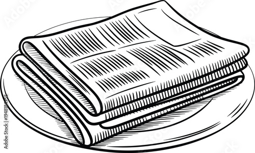 Vintage folded newspaper sketch illustration, hand drawn engraved style daily news print isolated on white background for journalism and media concept design
