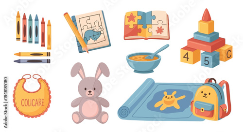 Childhood Development Set with Toys Education Tools and Baby Care Items