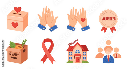 Charity Volunteering and Community Support Flat Icons Collection
