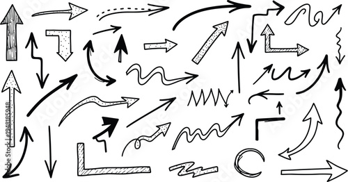 A collection of various black arrows on a white background