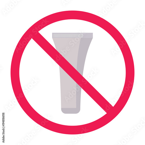 No chemical cream sign, skincare prohibited symbol, no cosmetics sign, forbidden beauty product sign, moisturizer prohibited sign