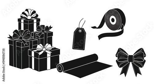 Gift Wrapping Stations with Paper Rolls Tags and Boxes