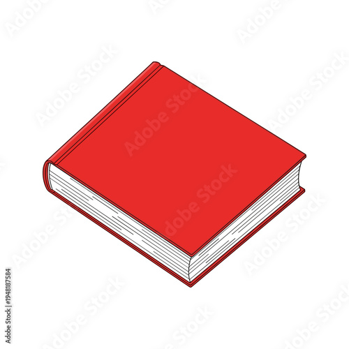A red book with white pages on a plain white background