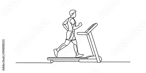 A continuous line drawing of an athletic man running on a treadmill for a healthy fitness routine Vector, illustration