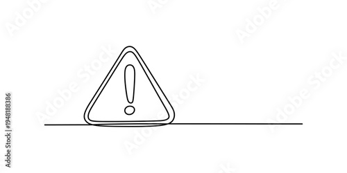 A single continuous line drawing of a triangle warning sign with an exclamation mark in the center Vector, illustration
