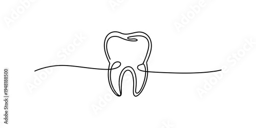 Minimalist continuous line drawing of a human tooth isolated on a plain white background design Vector, illustration