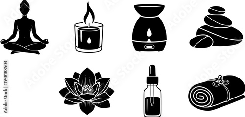 Aromatherapy and spa icons set for relaxation and wellness services
